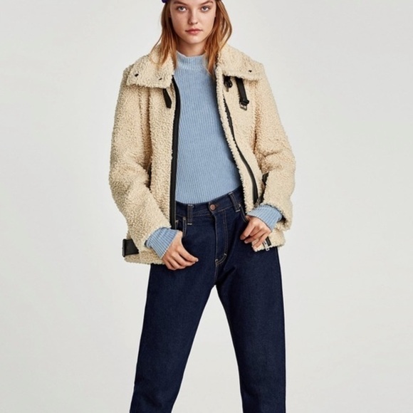 ZARA | Woman | Teddy Faux Shearling Moto Biker Jacket | Size M 🍁🍂 🏍️ - Picture 4 of 16